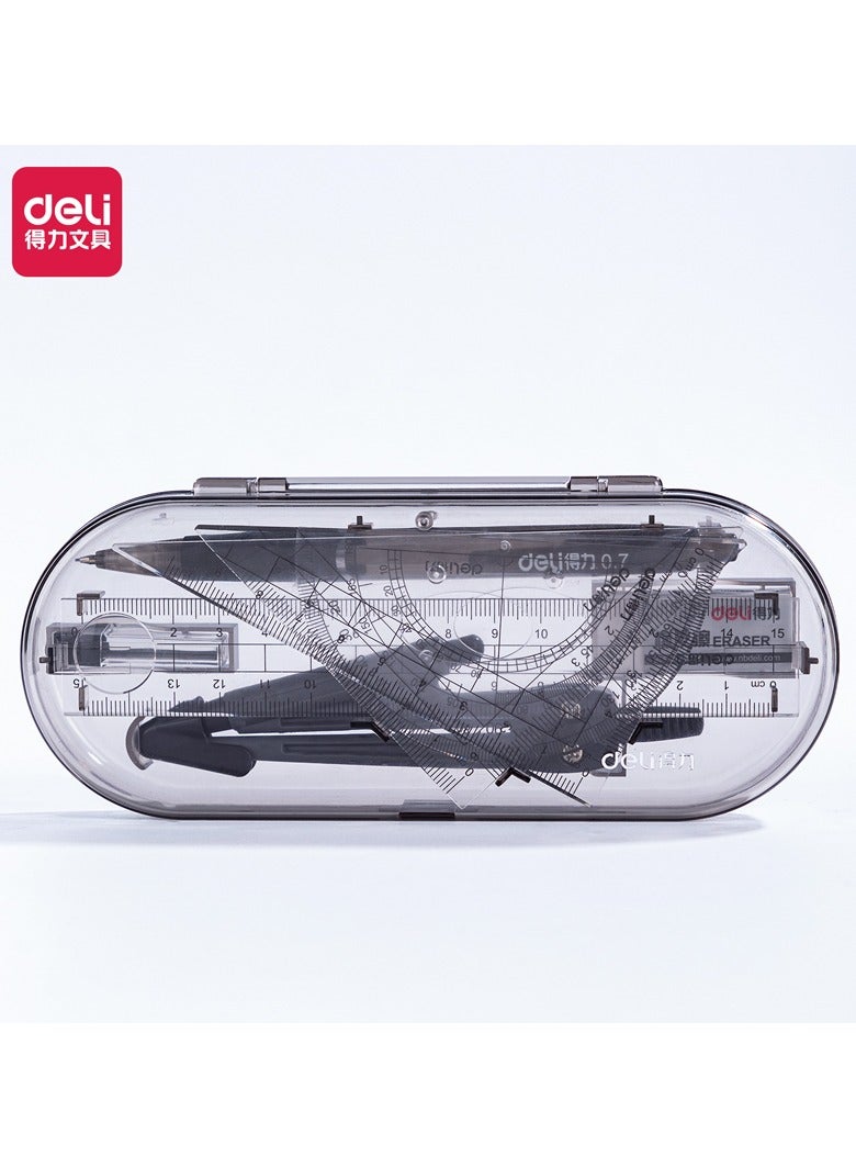 Deli 9591 Student Drafting Kit - 8 Tools with Anti-Slip Grip (Ruler, Protractor, Compass)