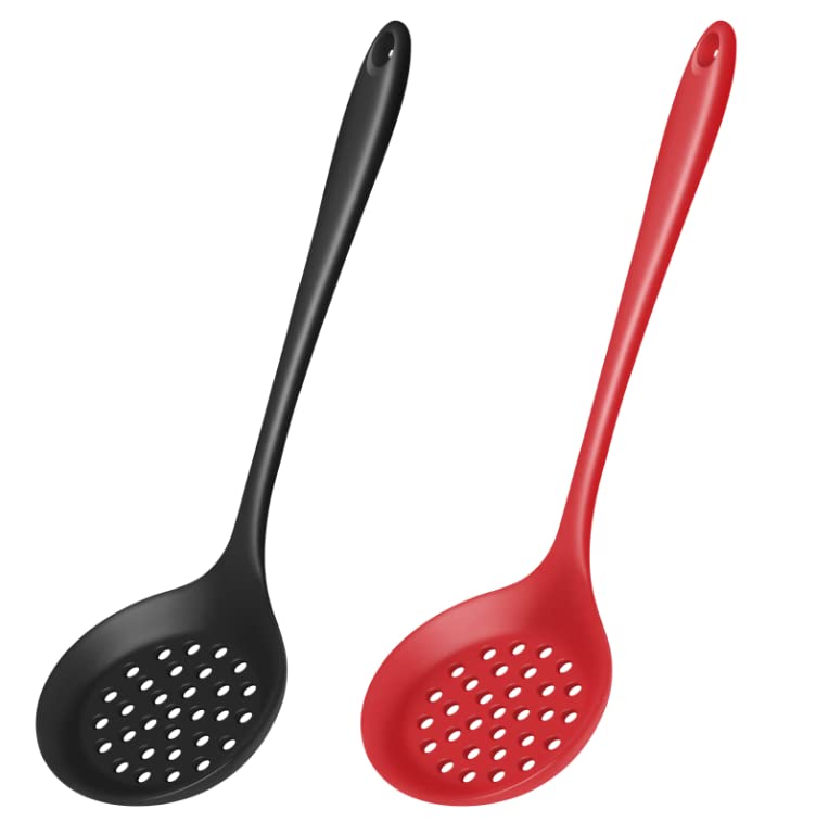 Armrouns Skimmer Slotted Spoon 2PC Set, Heat Resistant 600 °F Slotted ladle Spoons For Kitchen Cooking. (Black & Red) - Image 1