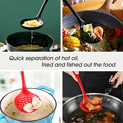 Armrouns Skimmer Slotted Spoon 2PC Set, Heat Resistant 600 °F Slotted ladle Spoons For Kitchen Cooking. (Black & Red) - Image 2