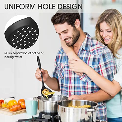 Armrouns Skimmer Slotted Spoon 2PC Set, Heat Resistant 600 °F Slotted ladle Spoons For Kitchen Cooking. (Black & Red) - Image 3