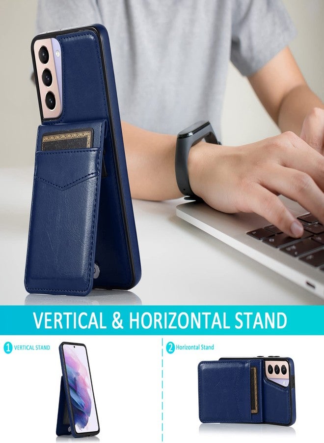Asuwish Phone Case for Samsung Galaxy S21 Glaxay S 21 5G 6.2 inch with Tempered Glass Screen Protector and Credit Card Holder Wallet Cover Stand Leather Cell Accessories Gaxaly 21S G5 Cases Women Men Blue - Image 3