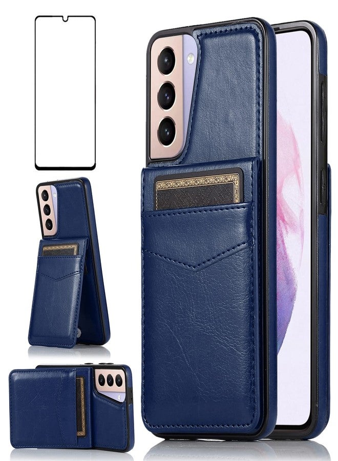 Asuwish Phone Case for Samsung Galaxy S21 Glaxay S 21 5G 6.2 inch with Tempered Glass Screen Protector and Credit Card Holder Wallet Cover Stand Leather Cell Accessories Gaxaly 21S G5 Cases Women Men Blue - Image 1