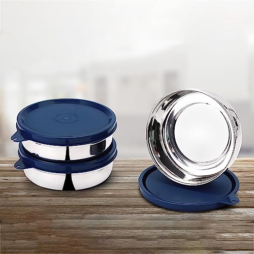 SOPL-OLIVEWARE Magic Storage Container, 100% Leak Proof & BPA Free Lid, Dishwasher Safe, 3 Stainless Steel Containers with 300 ml Each - Blue - Image 5