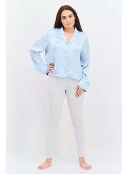 UNDIZ Women Allover Print Long Sleeve Pajama Shirt, Light Blue  - Image 4