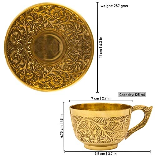 Spillbox Traditional Handcrafted Brass Engraved Coffee Dabra Cup and Saucer | Coffee Cup | Madrasi Filter Coffee Cup Set - Cup and Saucer (2) - Image 5