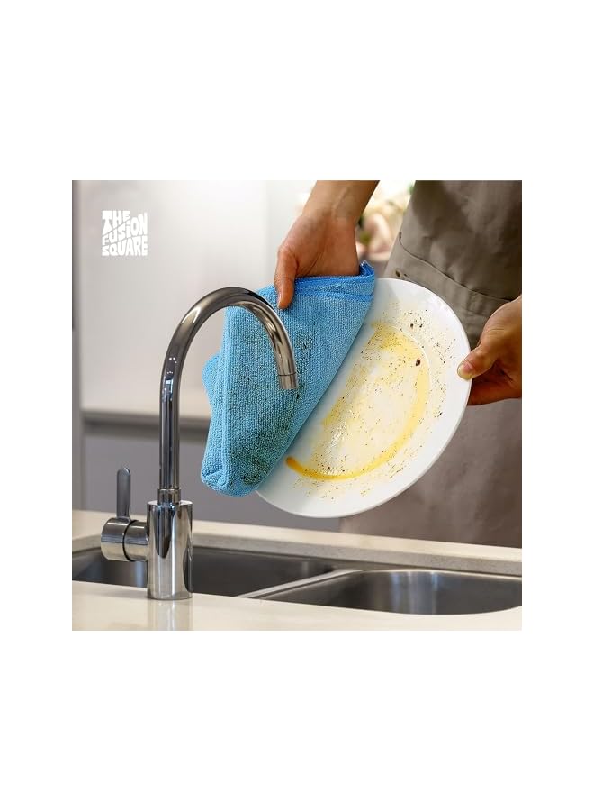 promass Microfiber Towels All Purpose Washable Reusable Cleaning Cloth for Cars, Kitchen, House - Highly Absorbent and Lint-Free Glass Cleaning Rags (10, blue) - Image 2