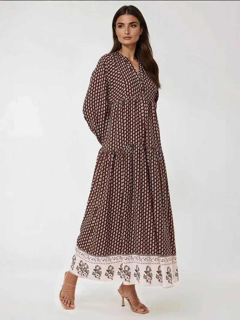 HICCUP Printed V-Neck Maxi Dress