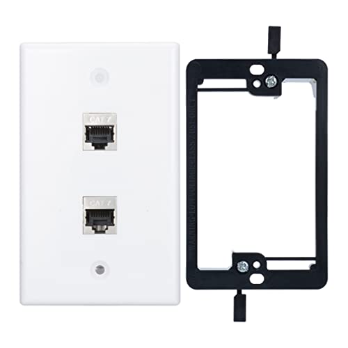 YOEMELY RJ45 Wall Plate 2 Port, Cat7 Keystone Jack Wall Plate White, Metal Shielded Cat 7 Coupler, female to female, with 1-Gang Low Voltage Mounting Bracket for in Wall cables Wiring - Image 1