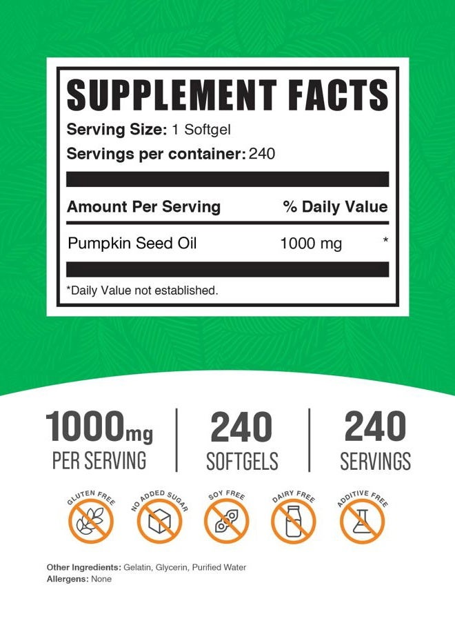 BulkSupplements زيت بذور اليقطين في كبسولات زيت بذور اليقطين، مكمل زيت بذور اليقطين 1000 ملغ، مكمل عشبي، خالي من الغلوتين، 1 كبسولة - Image 2