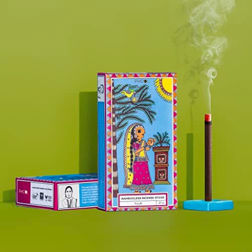 PHOOL LUXURY INCENSE عود فخامة فحم خالي من البامبو | أعواد دهوب تولسي (ريحان مقدس) للصلاة، التأمل والأرتي | عود طبيعي خالي من المواد الكيميائية ودخان | حامل دهوب مجاني - Image 3