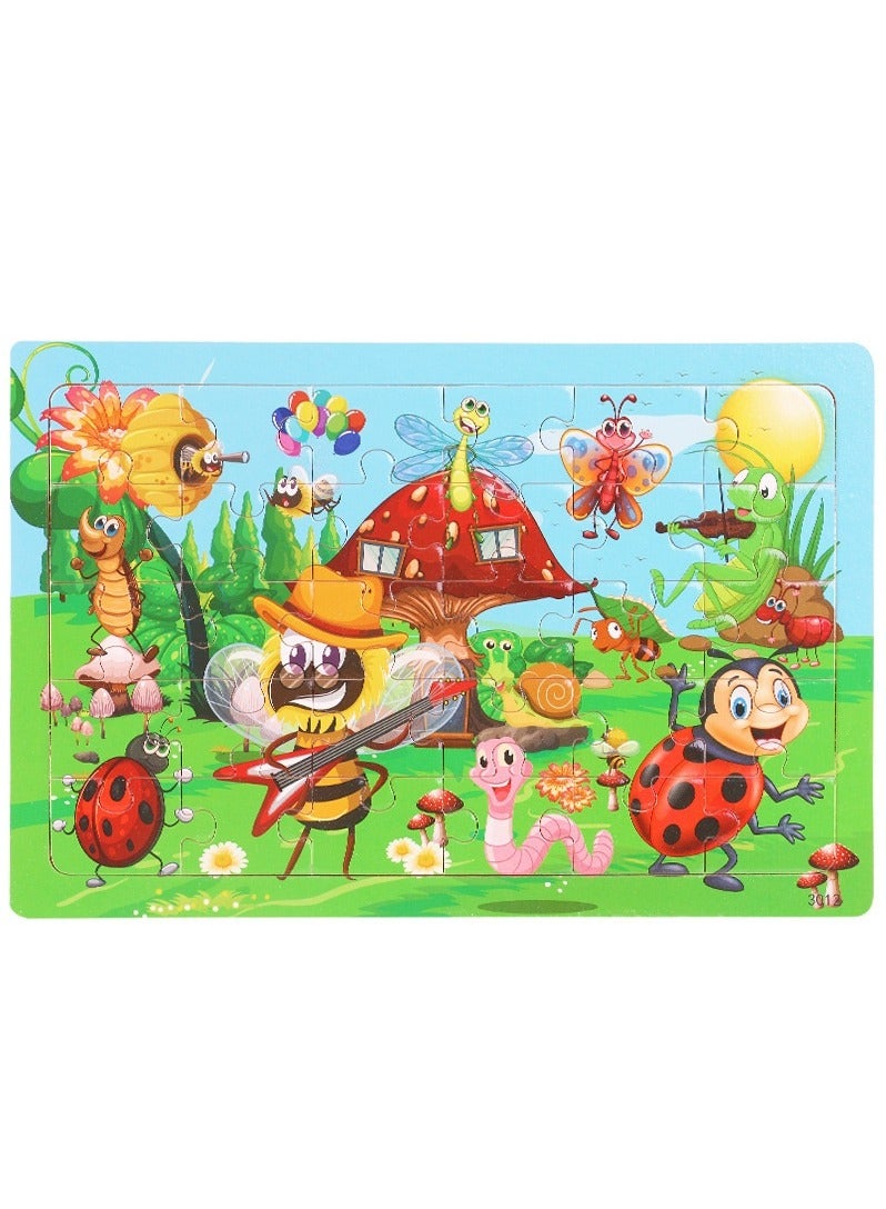 Wooden Jigsaw Puzzle Set for Kids Aged Three to Six, Six Piece Educational Puzzle and Thirty Colorful Pieces for Toddlers, Learning Toys for Boys and Girls, Ideal for Ages Three Four Five and Six - Image 4