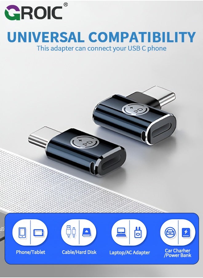GROIC - 2 حزمة من محول USB C ذكر إلى Lightning أنثى، زاوية 90 درجة USB C إلى موصل Lightning لهاتف iPhone 15/15 Pro/15 Pro Max/15 Plus، iPad Air، Galaxy، Pixel، يدعم الشحن ونقل البيانات - Image 1