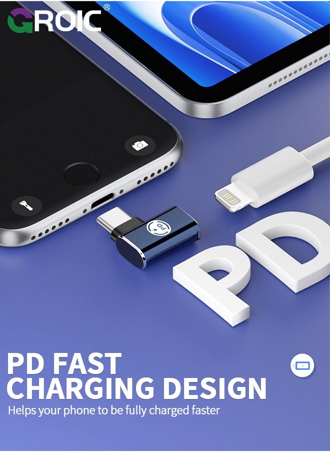 GROIC - 2 حزمة من محول USB C ذكر إلى Lightning أنثى، زاوية 90 درجة USB C إلى موصل Lightning لهاتف iPhone 15/15 Pro/15 Pro Max/15 Plus، iPad Air، Galaxy، Pixel، يدعم الشحن ونقل البيانات - Image 1