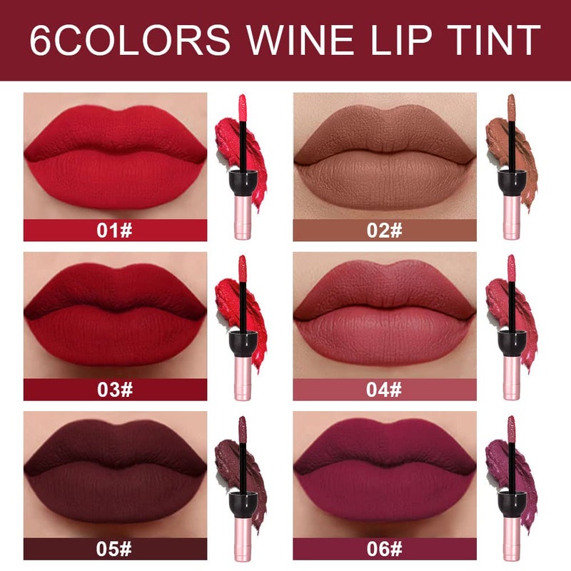 evpct 6Pcs Wine Bottle Lip Tint Stain Set Long Lasting Lipstick 24 hour Waterproof for Women, Ruby Dark Deep Rose Red Plum Purple Brown Matte Lipstick 24 Hours Lipsticks Lip Liner Stain Peel off - Image 2