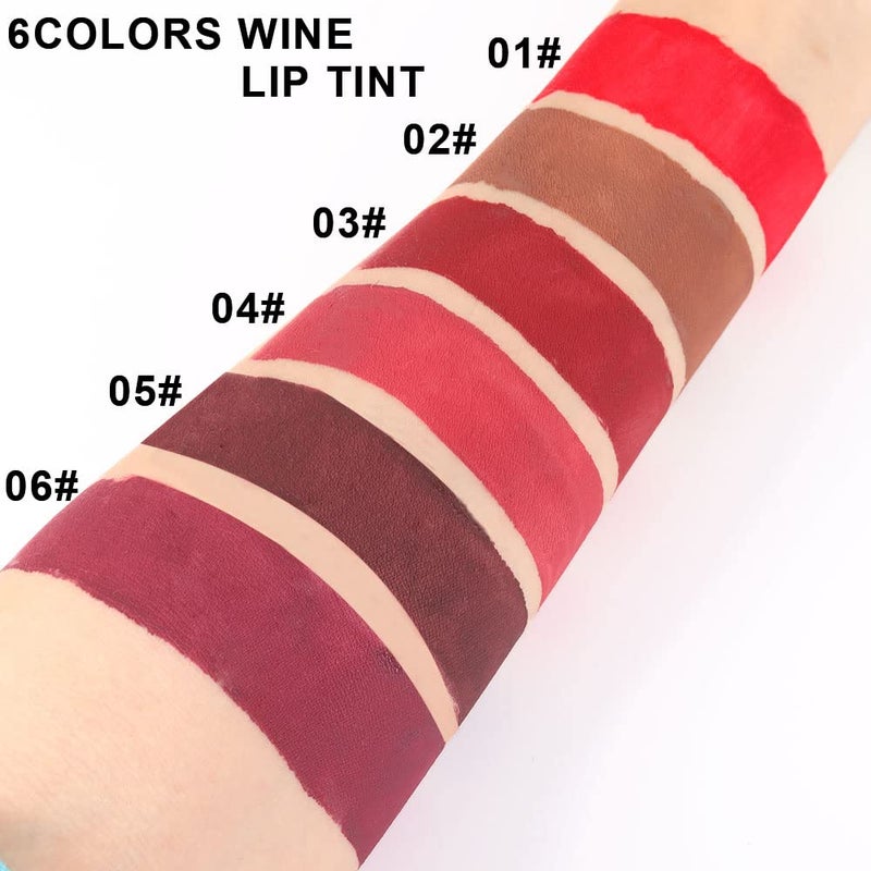 evpct 6Pcs Wine Bottle Lip Tint Stain Set Long Lasting Lipstick 24 hour Waterproof for Women, Ruby Dark Deep Rose Red Plum Purple Brown Matte Lipstick 24 Hours Lipsticks Lip Liner Stain Peel off - Image 3