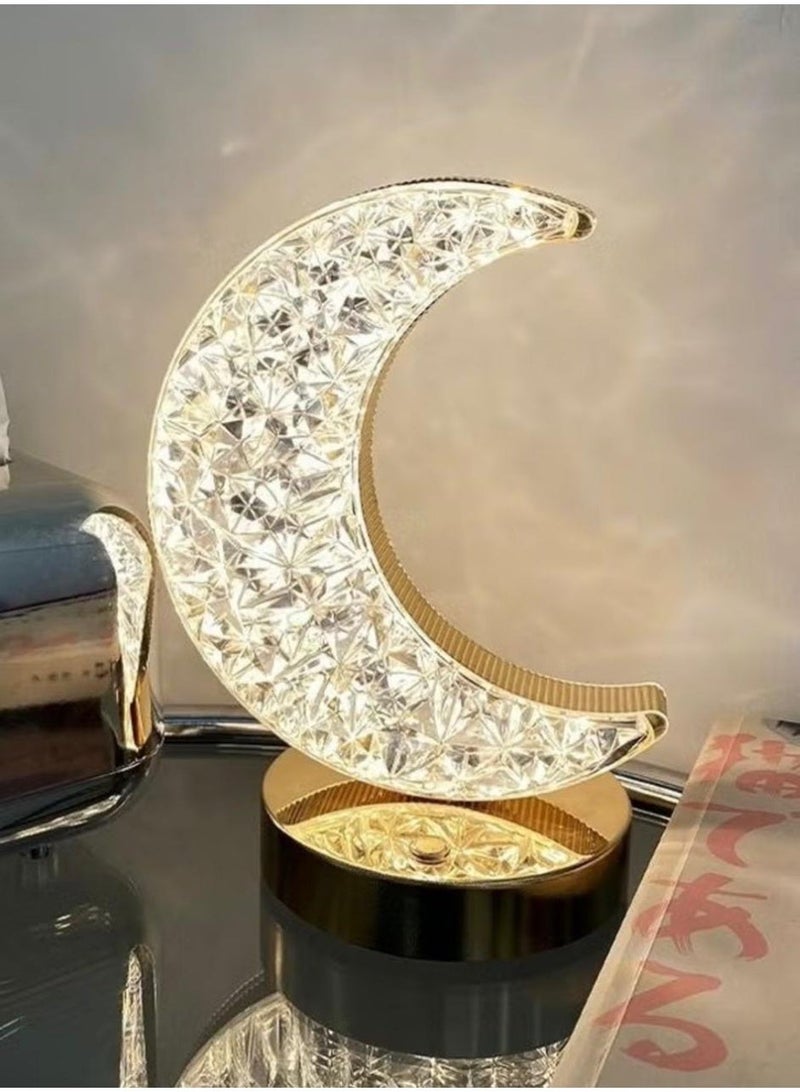 Moon Table Lamp, LED Creative Crystal Lamp , Night Light Dimming Bedside Light with USB Charging, 3 colors Touch Bedside Night Light - Image 1