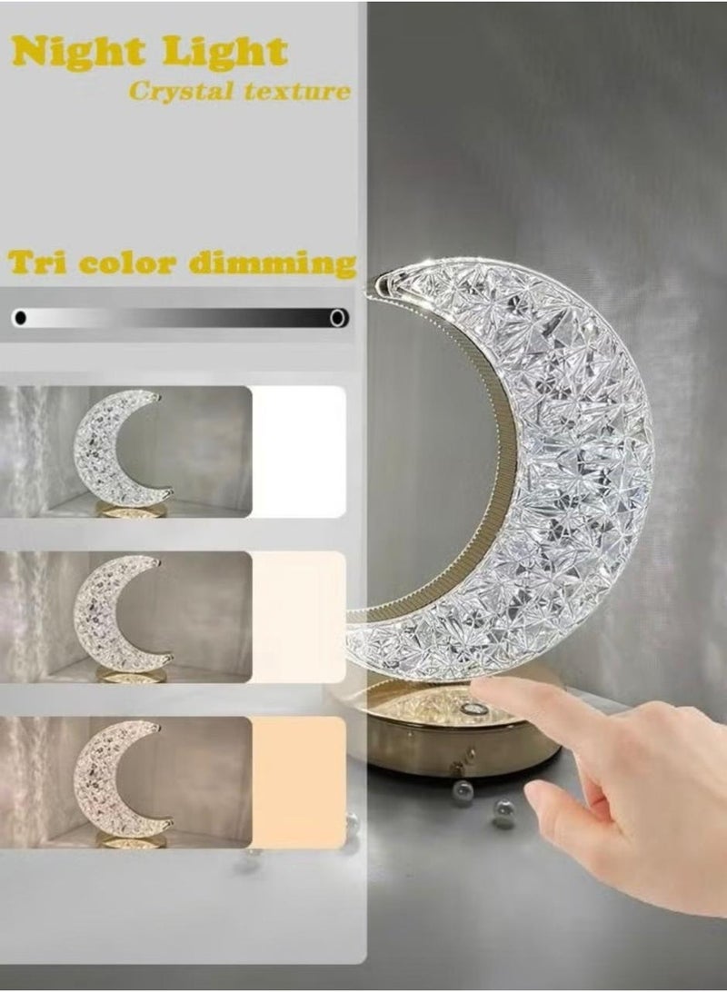 Moon Table Lamp, LED Creative Crystal Lamp , Night Light Dimming Bedside Light with USB Charging, 3 colors Touch Bedside Night Light - Image 2