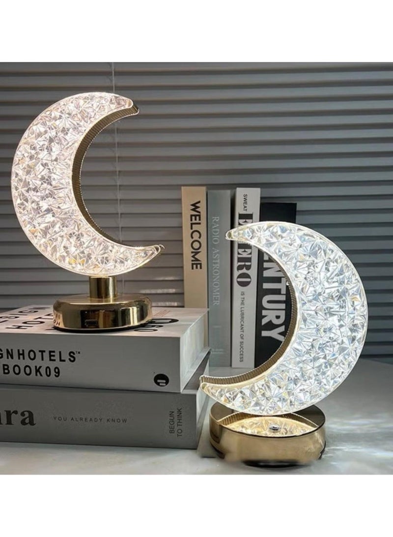 Moon Table Lamp, LED Creative Crystal Lamp , Night Light Dimming Bedside Light with USB Charging, 3 colors Touch Bedside Night Light - Image 3