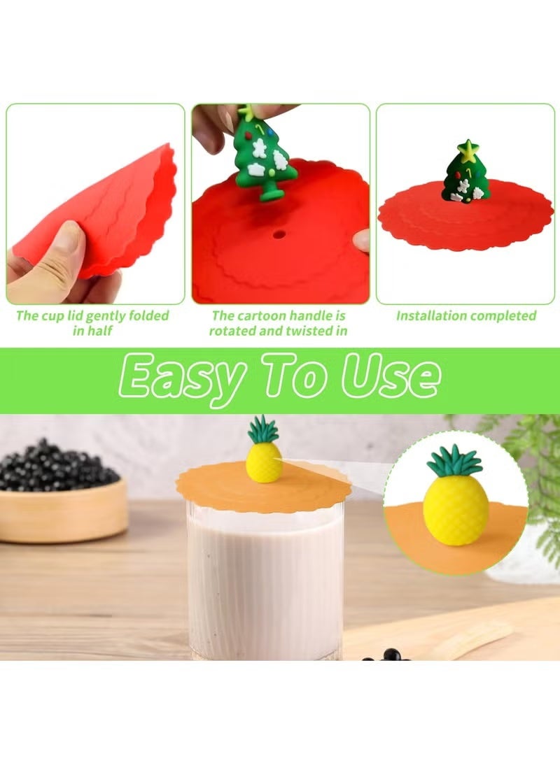2PCS Silicone Cup Lids Set, Cup Covers for Drinks, Elastic Lids, Reusable Drink Covers Anti Spike, for Tea - Multi Shape - Image 2