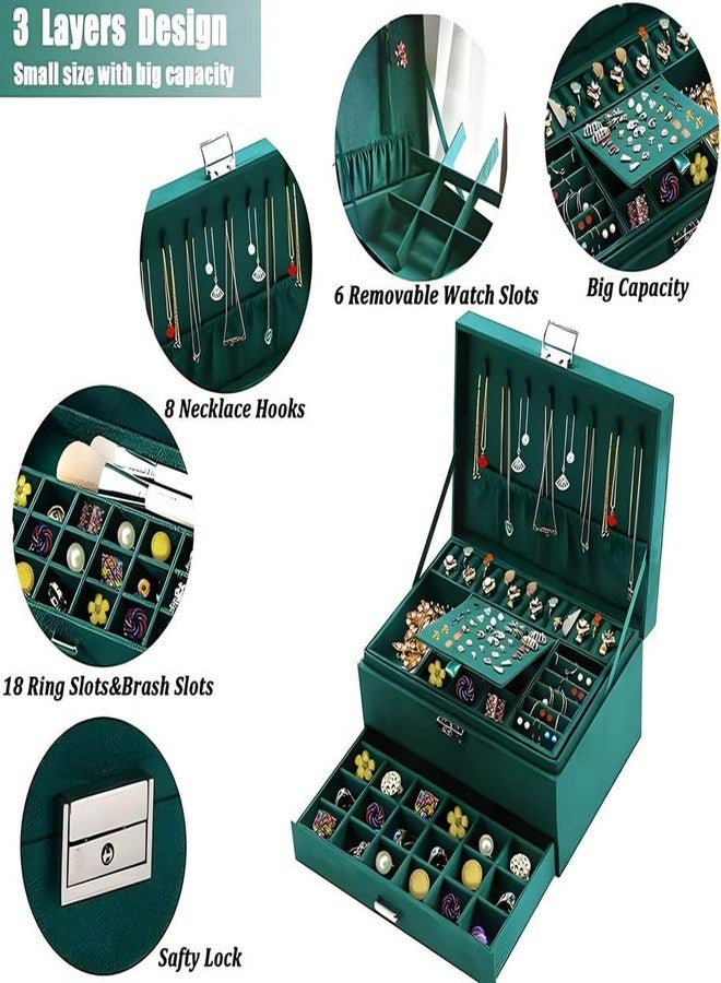 Vruta Jewellery Box, Jewellery Organiser with 2 Drawers and LockThree Layers Velvet Jewelry Storage Case with Necklace Hangers Removable Compartment for Rings, Earrings, Necklaces and Bracelets - Image 5