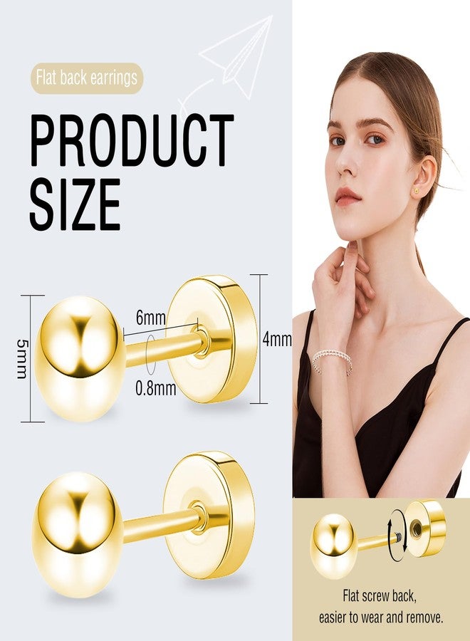ZDE Women Flat Back Ball Stud Earrings Titanium Hypoallergenic Earrings Stud for Sensitive Ears Simple Classic 3mm-6mm Flat Stud Earring Perfect for Helix Tragus Cartilage Earlobe, 5MM, Titanium, No - Image 2