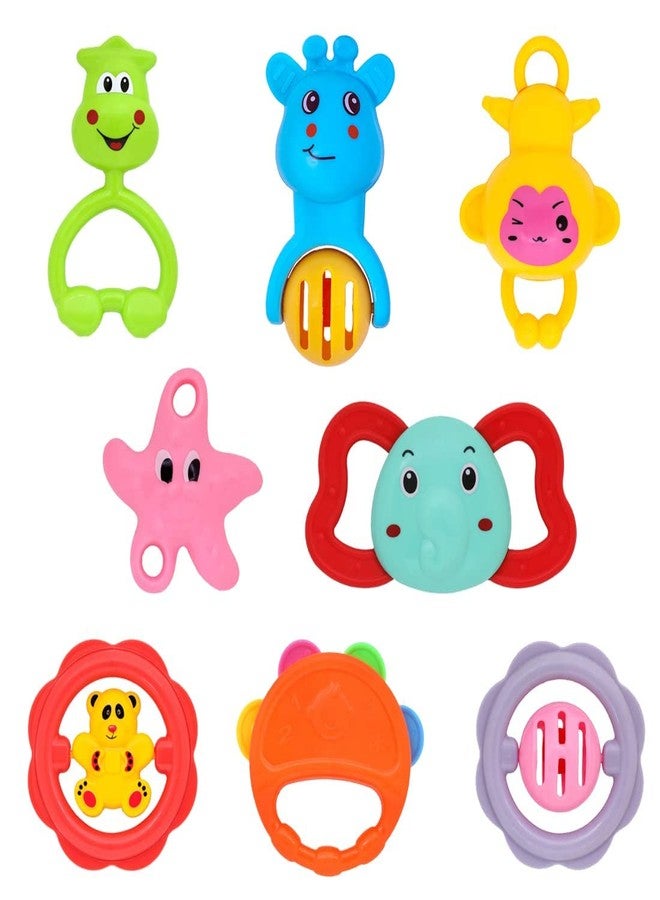 Leaffybezz Toddler Plastic Non-Toxic Colourful Lovely Attractive Rattles For New Born Babies,Bacchon Ke Khilaune,Shaking Rattle Toys For Kids-Multicolor (Pack Of 8 Piece) - Image 1