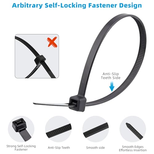 VTECHOLOGY 100Pcs 12 Inch Reusable Zip Toes 50lbs Tensile Strength Black Cable Ties, Nylon Adjustable Tie wrap Heavy Duty Zip Toes Tie Straps For Garden Plant Secure Vine, Home, Office Use - Image 4