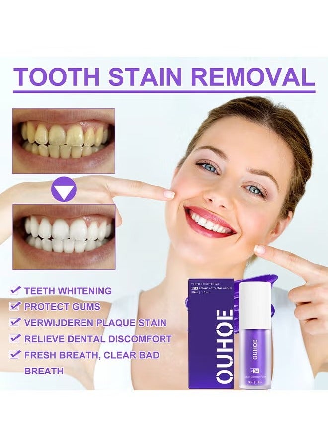 OUHOE Teeth Color Corrector Serum, Purple Teeth Brightening Toothpaste, Remove Stains, Teeth Brightening Purple Toothpaste, Remove Coffee, Stains, Yellow Teeth (30ML) - Image 3
