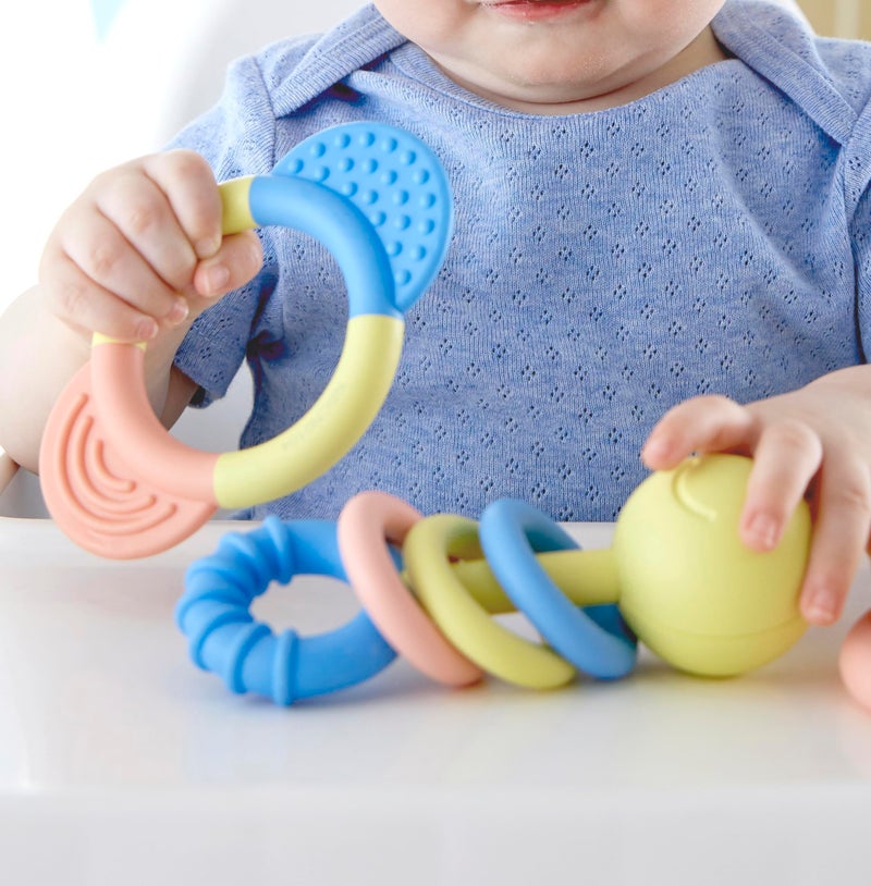 Hape Rattle & Teether Collection | 3-Piece Rattle & Teething Set for Babies, Soft Colors - Image 2