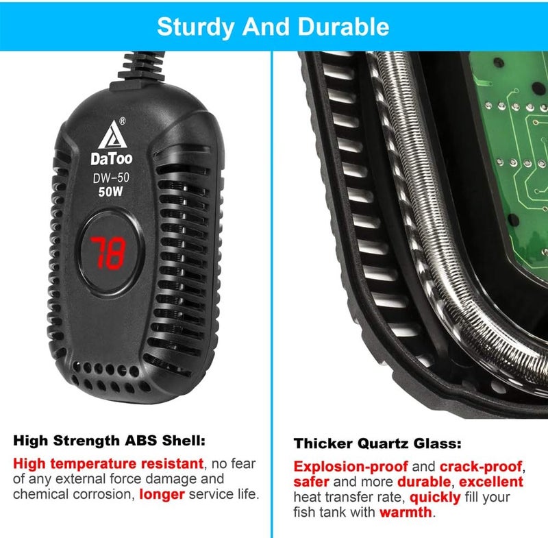 DATOO Small Aquarium Heater 50W Mini Fish Tank Heater 50 Watt Submersible with LED Temperature Display - Image 4