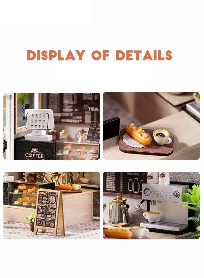 MIXDE DIY Miniature Dollhouse Kit, 3D Wooden Mini DIY Doll House Accessories with Furniture for Kids Teens Adults （Leisurely Coffee Shop) - Image 4