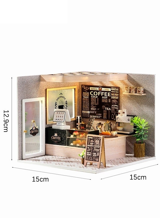 MIXDE DIY Miniature Dollhouse Kit, 3D Wooden Mini DIY Doll House Accessories with Furniture for Kids Teens Adults （Leisurely Coffee Shop) - Image 3