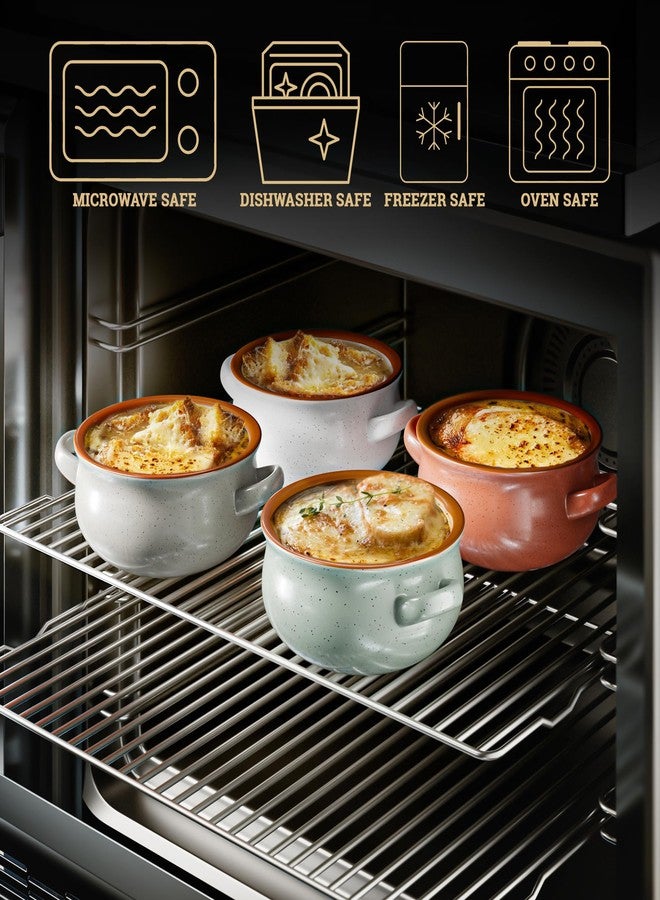 HB Design Co. Ceramic Soup Bowls With Handles Set of 4 - 20 oz French Onion Soup Bowls Oven Safe - Dishwasher, Microwave & Oven Safe Bowl Set for Chili, Gumbo, Chowder - Soup Bowl With Handle - French Onion Crock - Image 3
