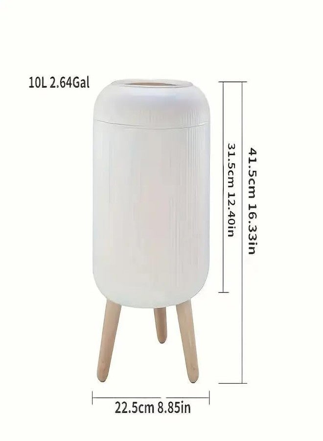 AKX Modern Floor Standing Plastic Dustbin with Press Lid | Ribbed Designer Garbage Bin with Wood Finish Look for Home, Office, Hotels & Reception | Includes Garbage Bag Roll (30 Pcs) – White - Image 4