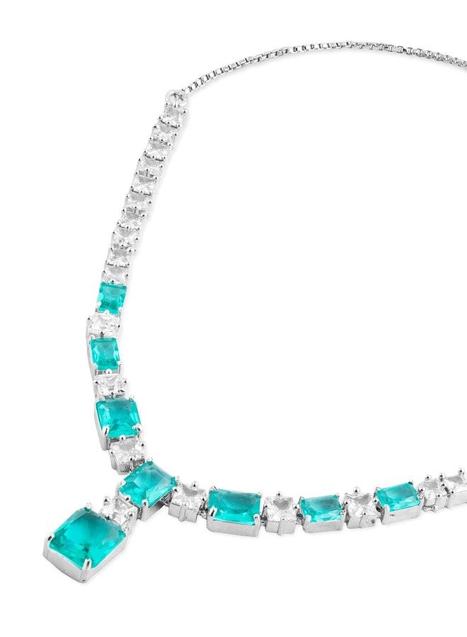 Ami Green Dazzling Cubic Zirconia Embellished Brass Necklace and Earring Set For Women-ZPFK20557 - Image 5