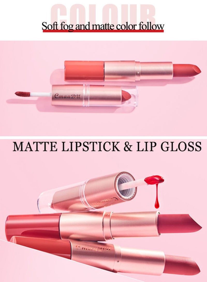 CmaaDu 3 Pcs 2 in 1 Lipstick and Lip Gloss Set Matte Velvet Double Headed Waterproof Non Stick Cup Long Lasting High Pigment Lip Makeup for Women - Image 2