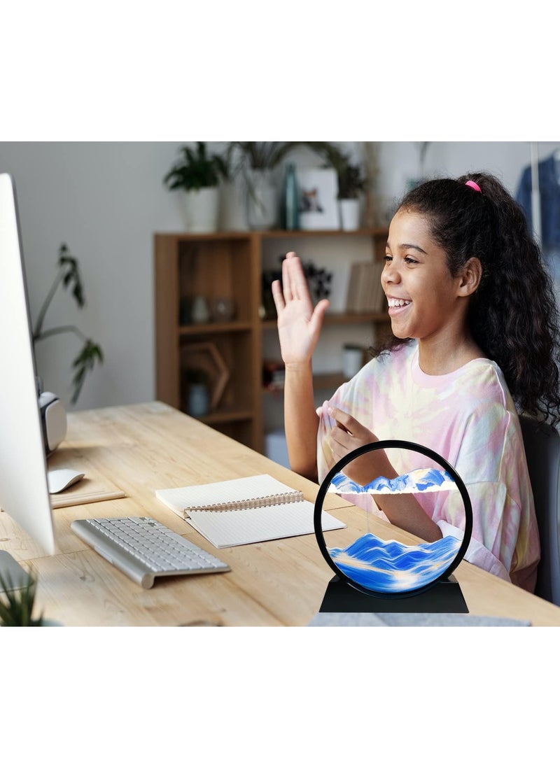 لوحة فنية رملية متحركة، ساعة رملية ثلاثية الأبعاد، منظر رملي لأعماق البحار، لوحة فنية رملية متحركة، إطار رملي دائري، ديكور رملي ملون ثلاثي الأبعاد، سطح مكتب مريح للمكتب المنزلي (7 بوصات، أزرق)