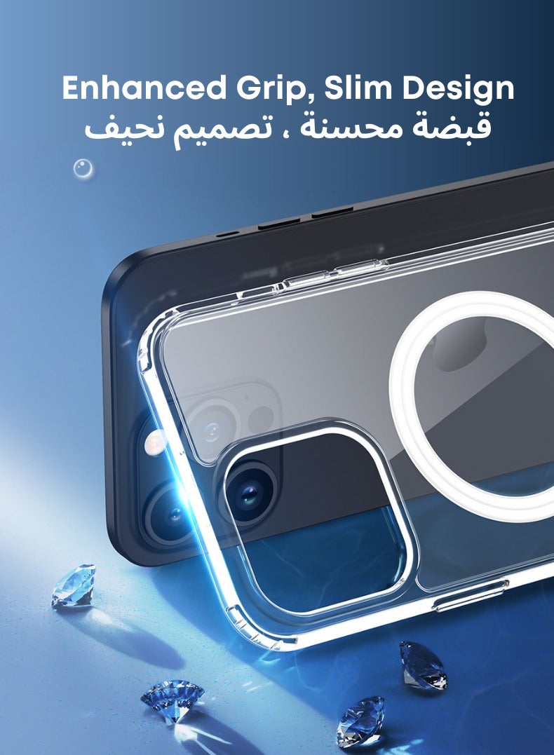 إي دوتس حافظة آيفون 15 بلس ماج سيف-غطاء مغناطيسي شفاف ، تي بي يو شفاف نحيف ، حماية من الدرجة العسكرية ، مقاومة للخدش ، مغناطيس قوي ، متوافق مع ماج سيف - Image 4