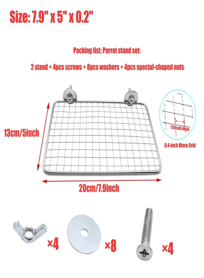 Yinprwi 2 Pack Parrot Perch Platform,7.9x5 in Stainless Steel Shelves for Bird Cage,Flat Platform Training Stand Small Animals Cage Accessories, Lovebirds,Parakeets,Budgies, Conures, Cockatiels - Image 2