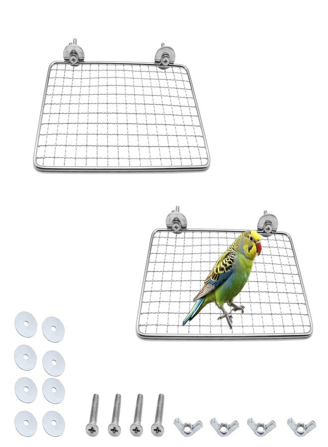 Yinprwi 2 Pack Parrot Perch Platform,7.9x5 in Stainless Steel Shelves for Bird Cage,Flat Platform Training Stand Small Animals Cage Accessories, Lovebirds,Parakeets,Budgies, Conures, Cockatiels - Image 1