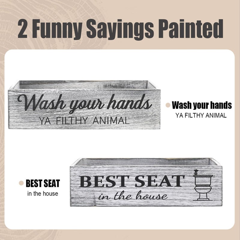 CuffUp Rustic Farmhouse Bathroom Decor Box, Toilet Paper Basket with 2 Sides Signs, Gray-wash Your Hands - Image 2