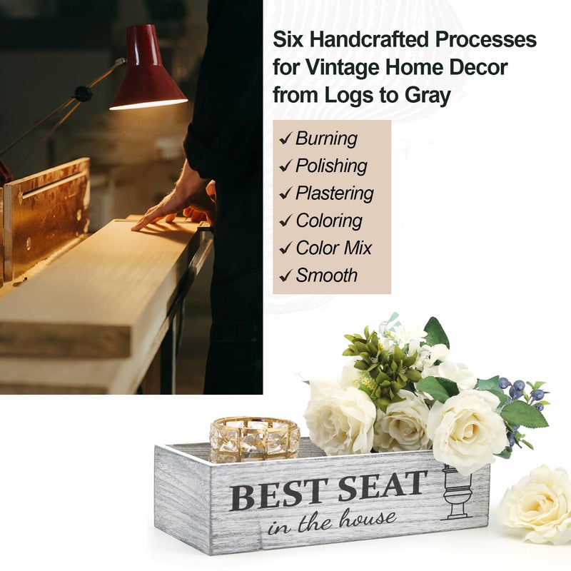 CuffUp Rustic Farmhouse Bathroom Decor Box, Toilet Paper Basket with 2 Sides Signs, Gray-wash Your Hands - Image 3