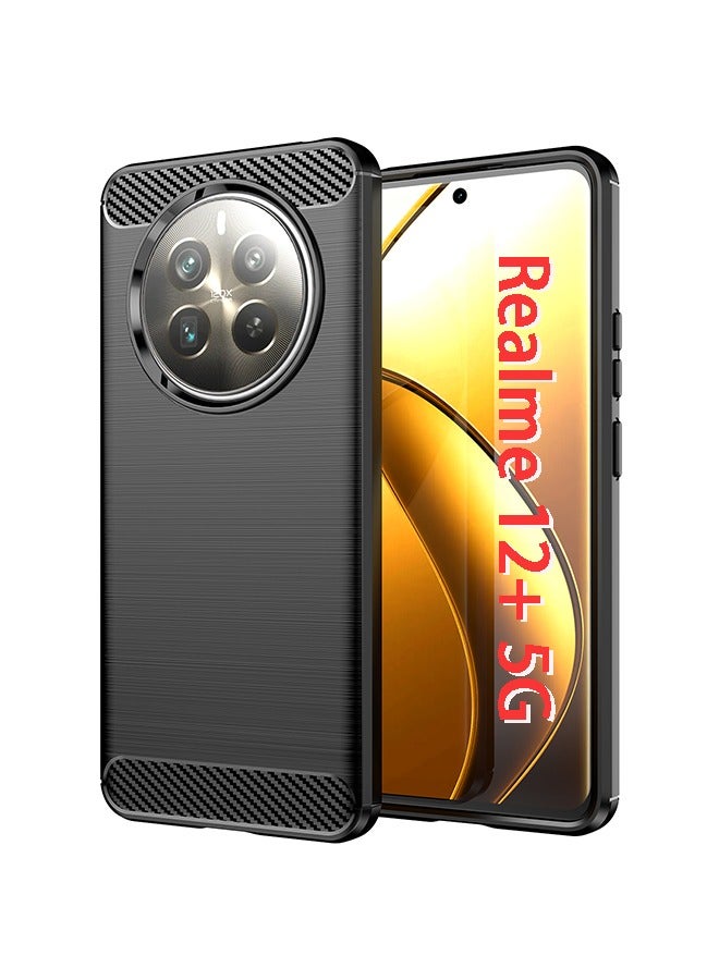 GKK Realme 12+ 5G Case Cover with Carbon Fiber Shockproof Rugged Shell Anti-Scratch Easy Install Anti-Scratch Soft TPU Comfortable Touch Back Cover Protective Accessory For Realme 12+ 5G（Black）  - Image 1