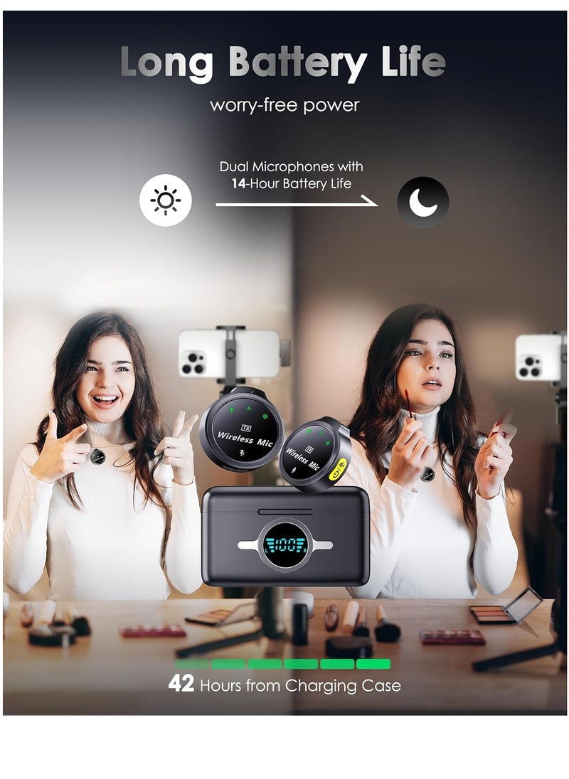 Wireless Lavalier Microphone for iPhone/Android, Lapel Mics with USB-C Plug-Play, Mini Mic with 2.4GHz Noise Cancellation, Charging Case Included, 300ft Range for Stream, Vlog, TikTok and YouTube