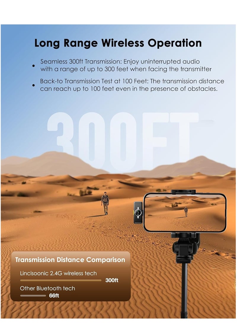 Wireless Lavalier Microphone for iPhone/Android, Lapel Mics with USB-C Plug-Play, Mini Mic with 2.4GHz Noise Cancellation, Charging Case Included, 300ft Range for Stream, Vlog, TikTok and YouTube