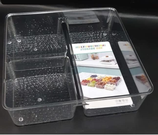 CREDSY CREDSY 3 Compartment Rain Divided Fridge Drawer Organizer Tray Refrigerator Storage Box Pantry Bin For Vegetable Fruits Etc Size 20 x 20 x 56 cm Clear - Image 1