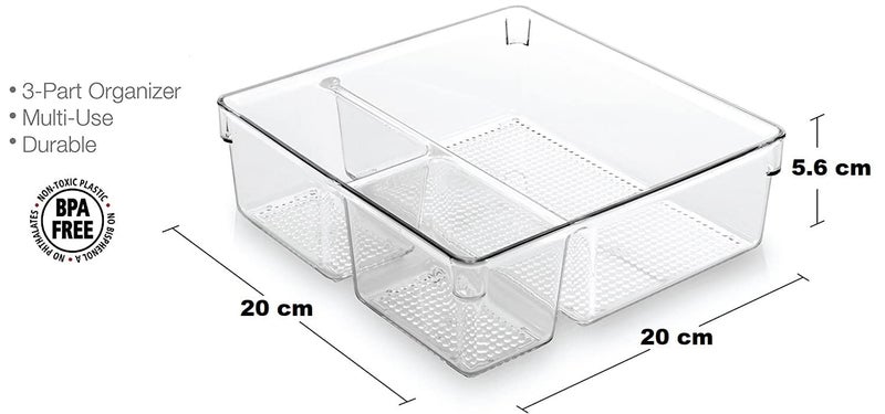 CREDSY CREDSY 3 Compartment Rain Divided Fridge Drawer Organizer Tray Refrigerator Storage Box Pantry Bin For Vegetable Fruits Etc Size 20 x 20 x 56 cm Clear - Image 3