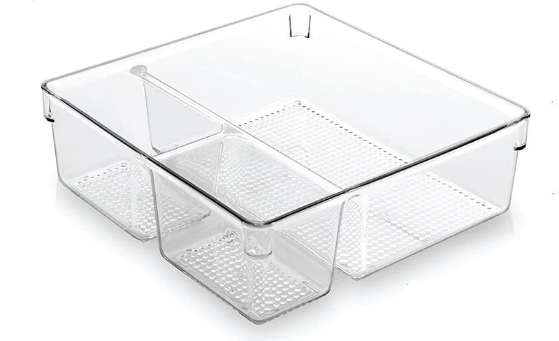 CREDSY CREDSY 3 Compartment Rain Divided Fridge Drawer Organizer Tray Refrigerator Storage Box Pantry Bin For Vegetable Fruits Etc Size 20 x 20 x 56 cm Clear - Image 2