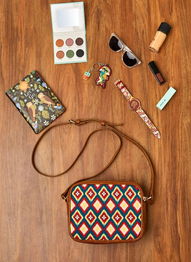 TealByChumbak Ikkat Glow Sling Bag