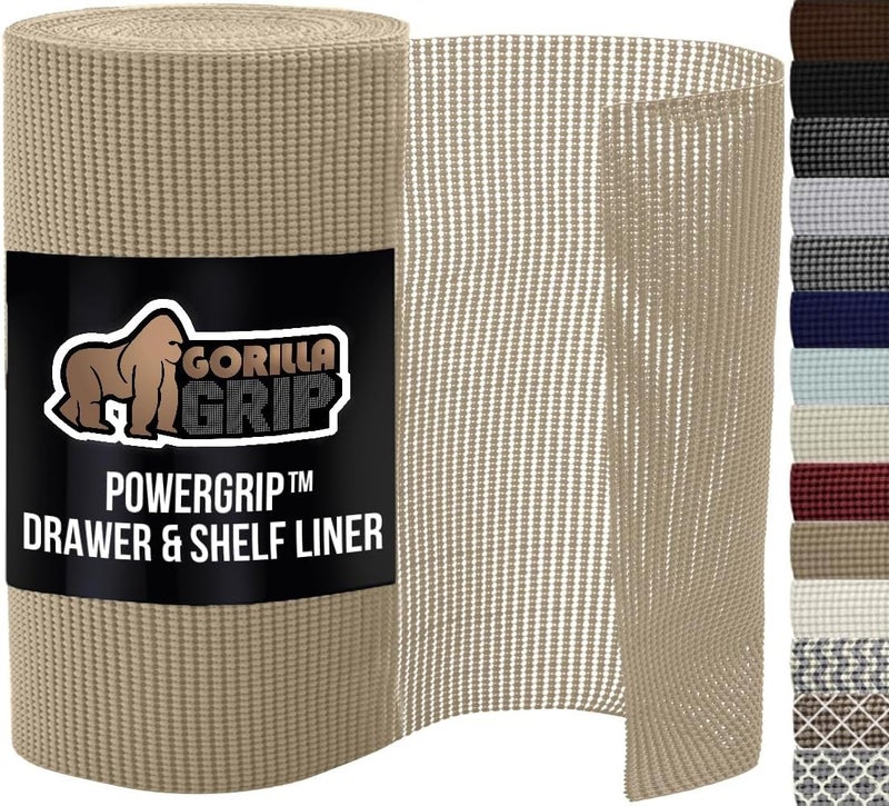 Gorilla Grip powerGRIP Drawer Shelf and Cabinet Liner, Thick Strong Hold, Non-Adhesive Liners Protect Kitchen Cabinets and Cupboard, Bathroom Drawers, Easy Install, Breathable Mat, 24" x30', Beige - Image 1
